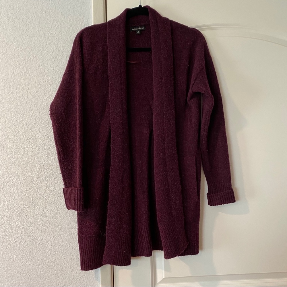 Burgundy wool open cardigan